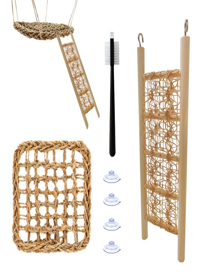 FEXICHUJI Hermit Crab Climbing Toys Set - Seagrass Hammock and Reptile Climbing Ladder with Small Brush, Hermit Crab Accessories for Tank and Aquarium Decoration - Image 1